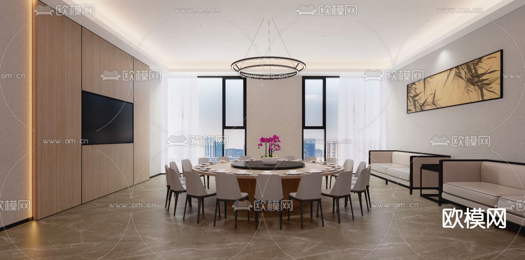 餐厅包间su模型下载（渲染图2）