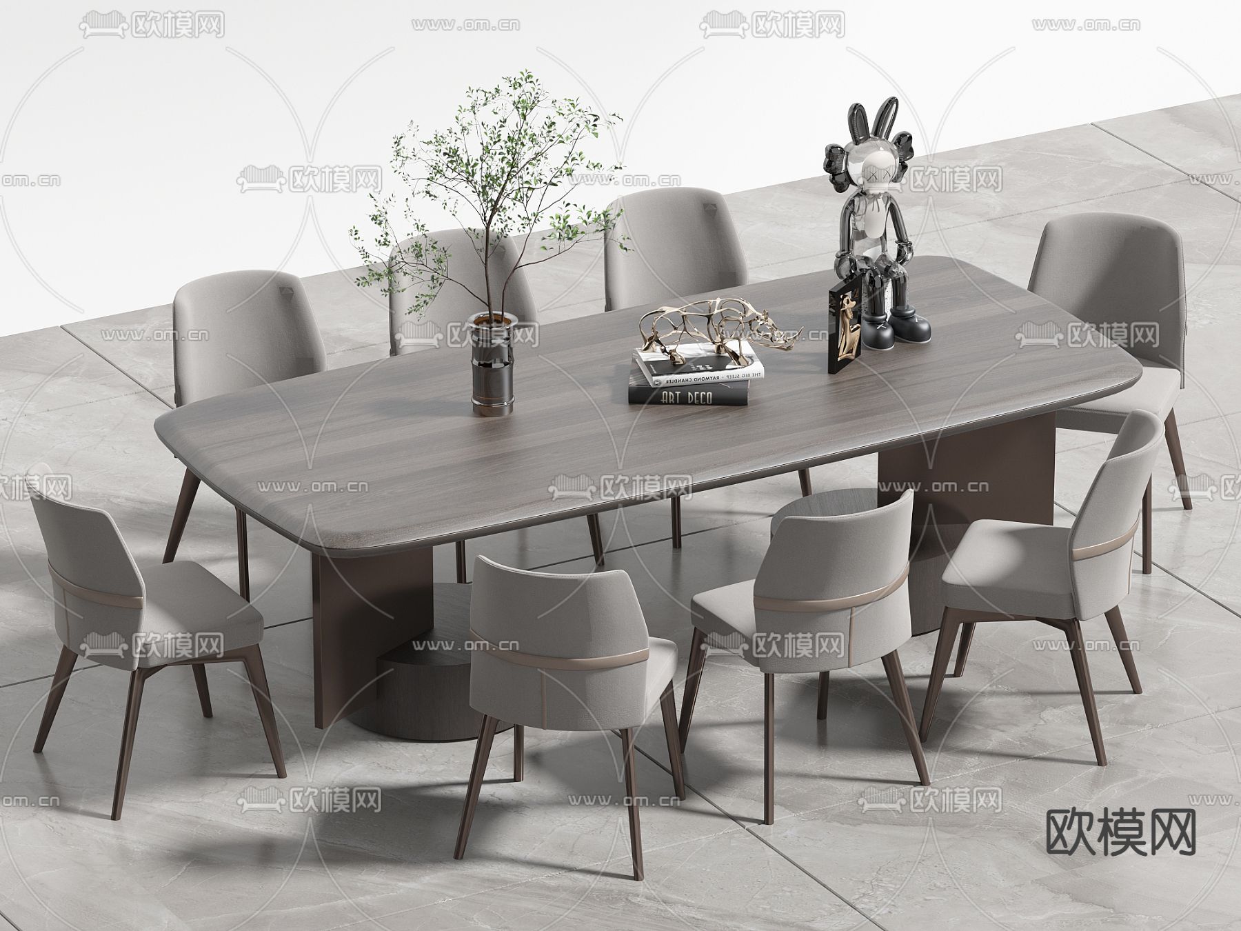高级灰餐桌椅 条形餐桌3d模型下载