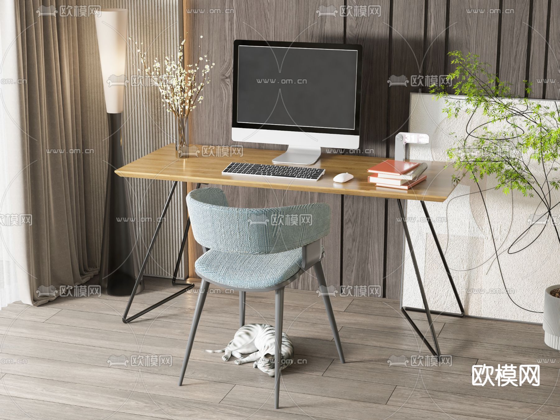 现代书桌椅su模型下载（渲染图2）