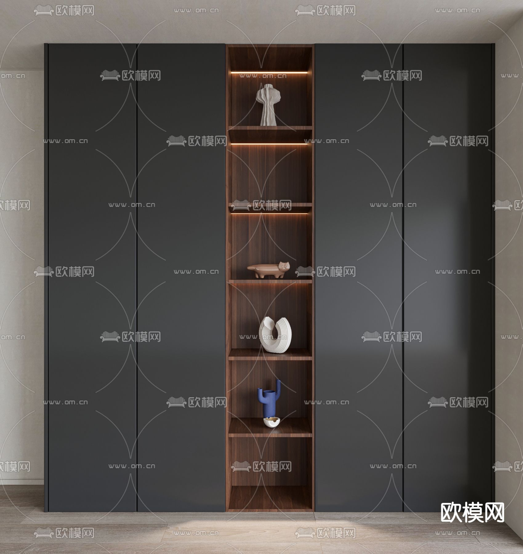 高级灰装饰柜 书柜3d模型下载