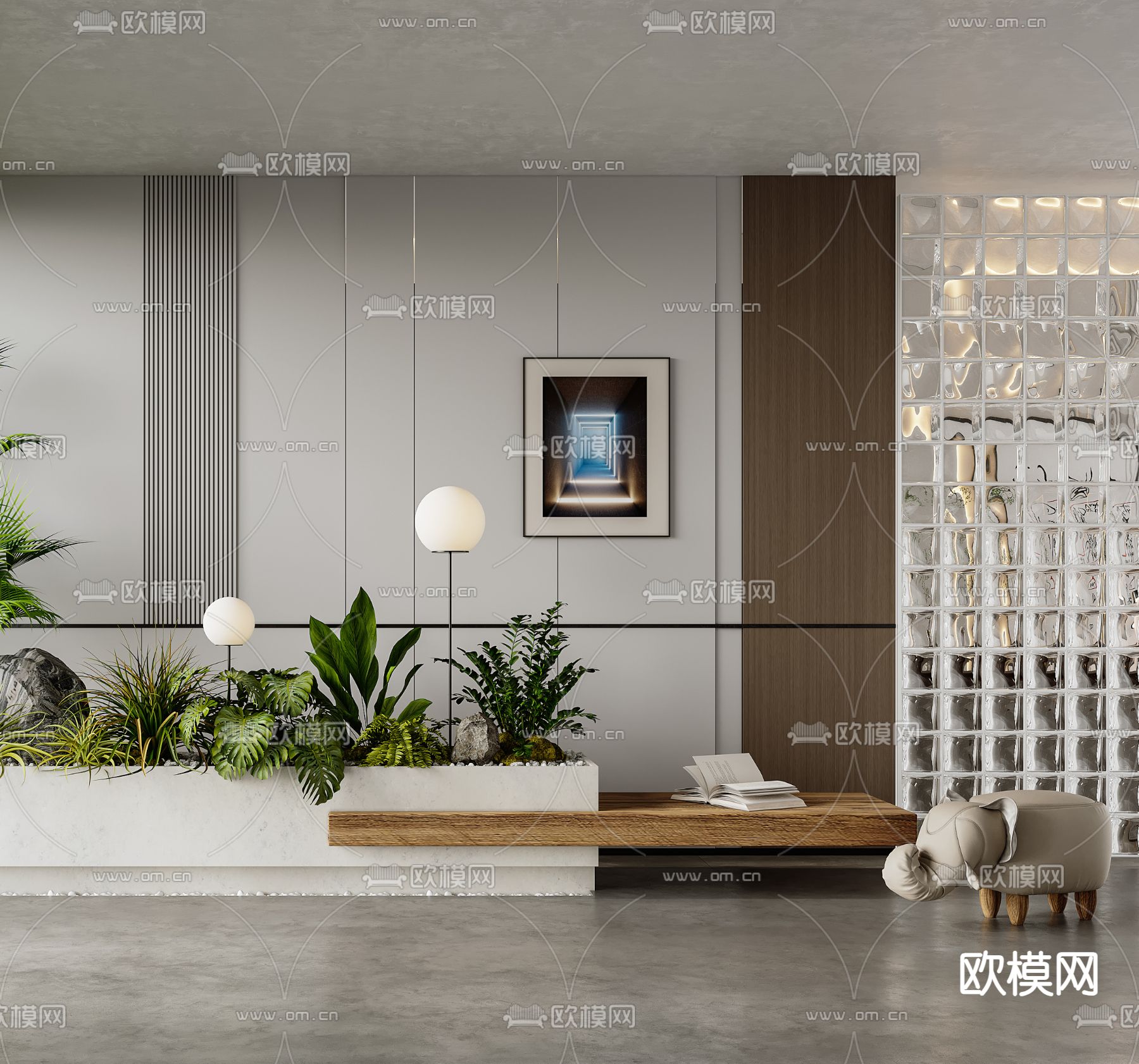 室内造景 植物堆3d模型下载（渲染图3）