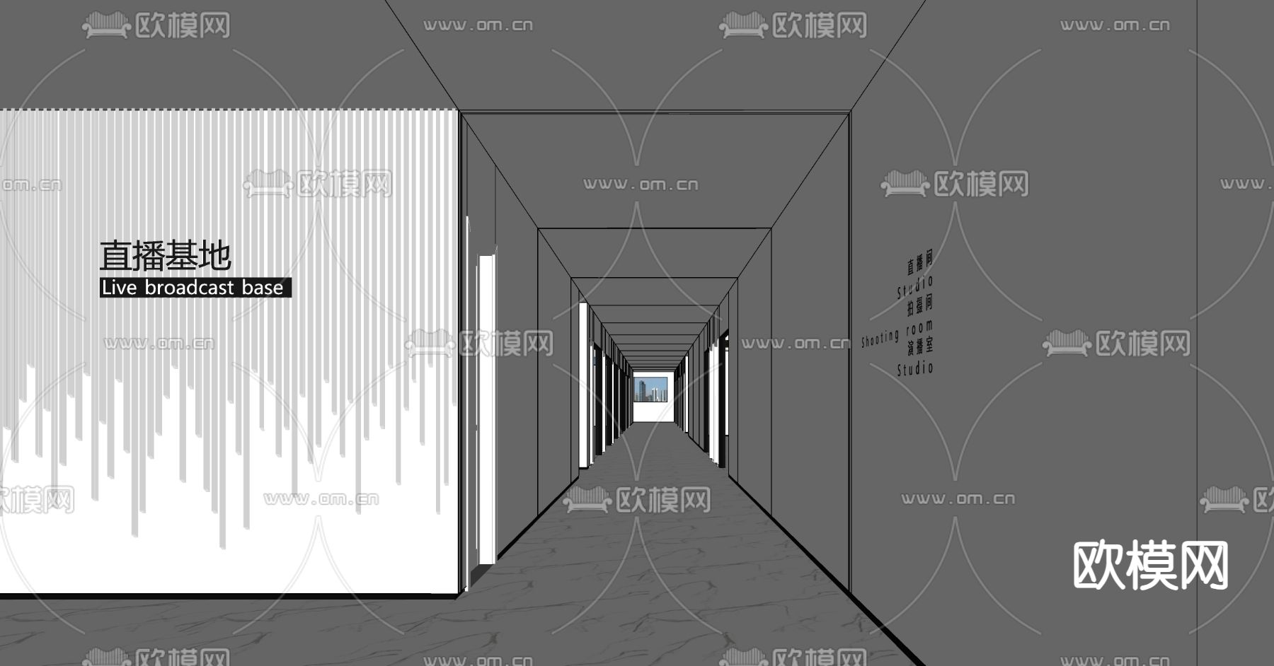 现代公司过道su模型下载（渲染图1）