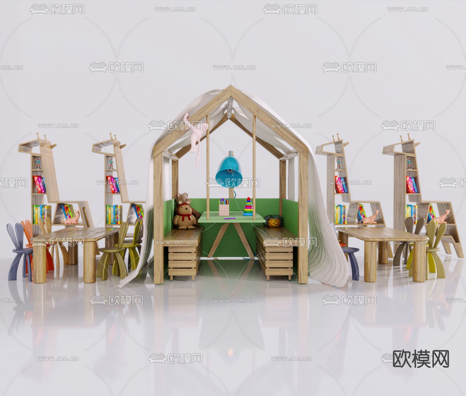 儿童桌椅 卡通书架3d模型下载