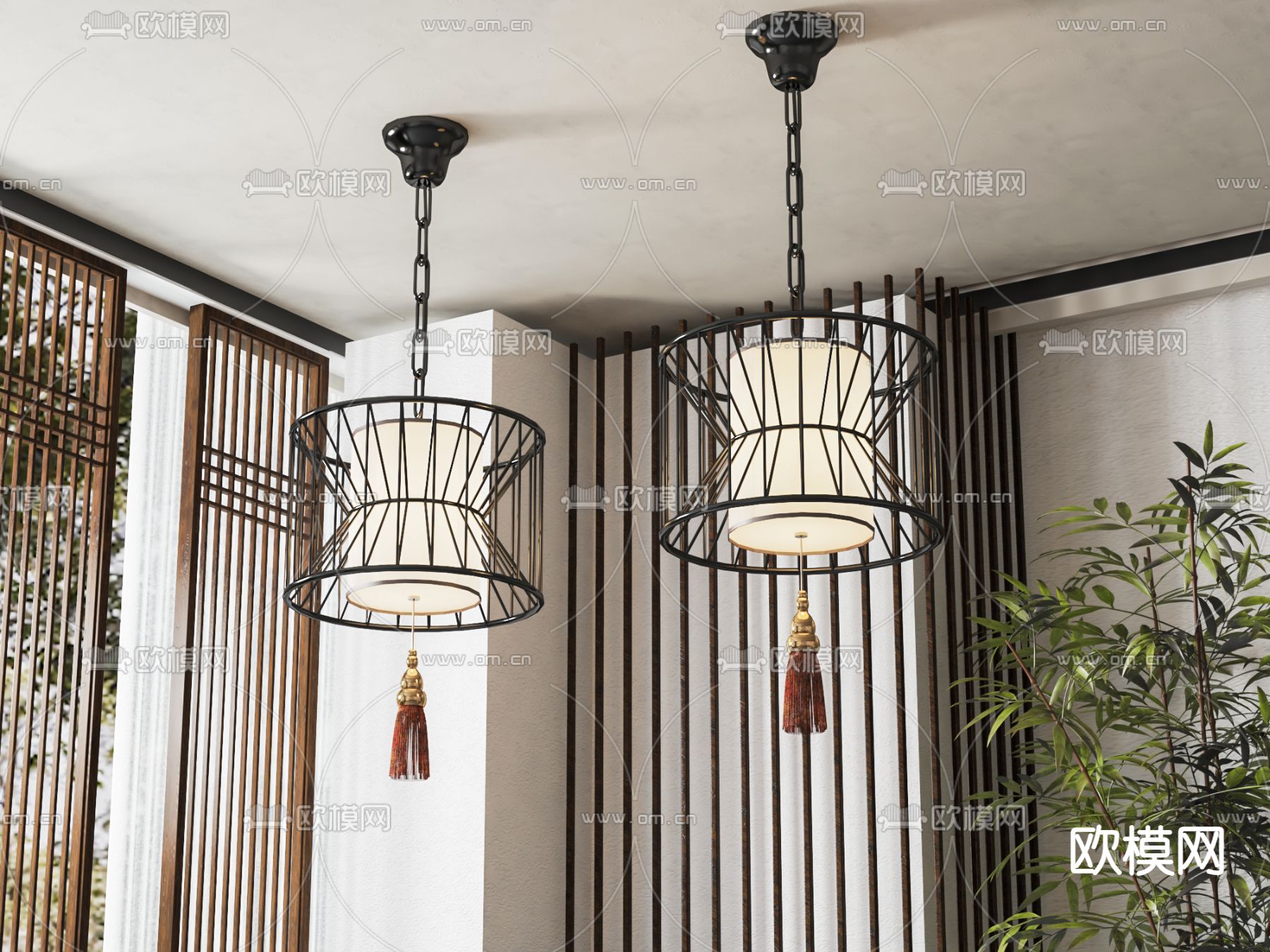 新中式吊灯su模型下载（渲染图2）