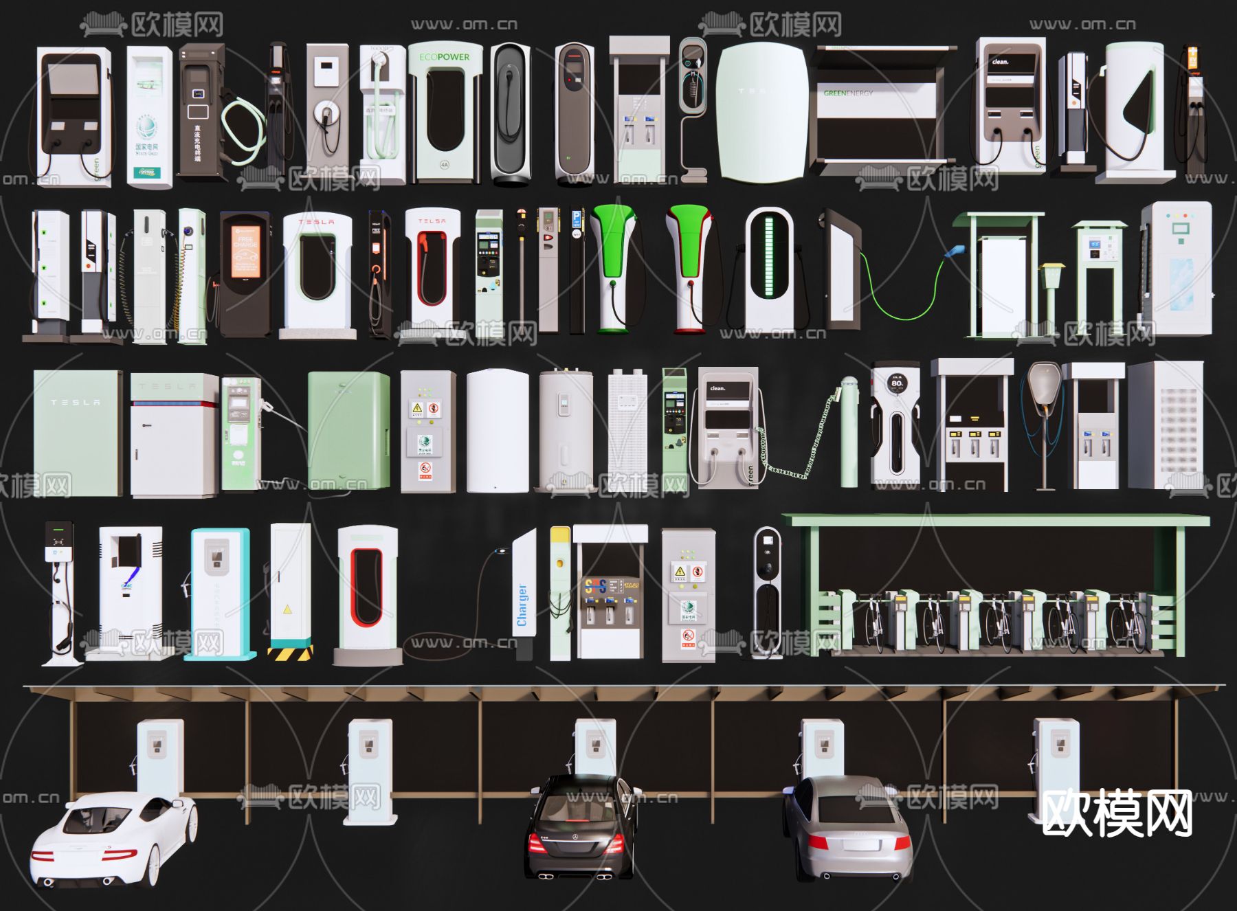 新能源充电桩 加油站3d模型下载