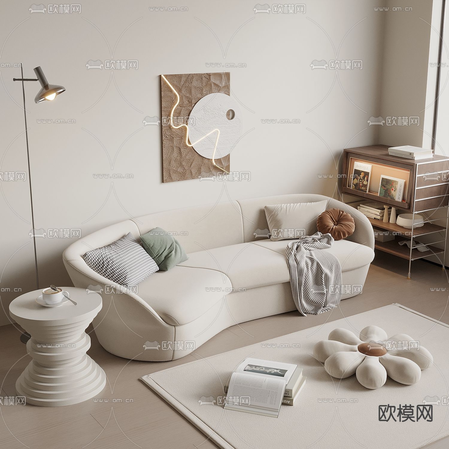 奶油风沙发 弧形沙发3d模型下载