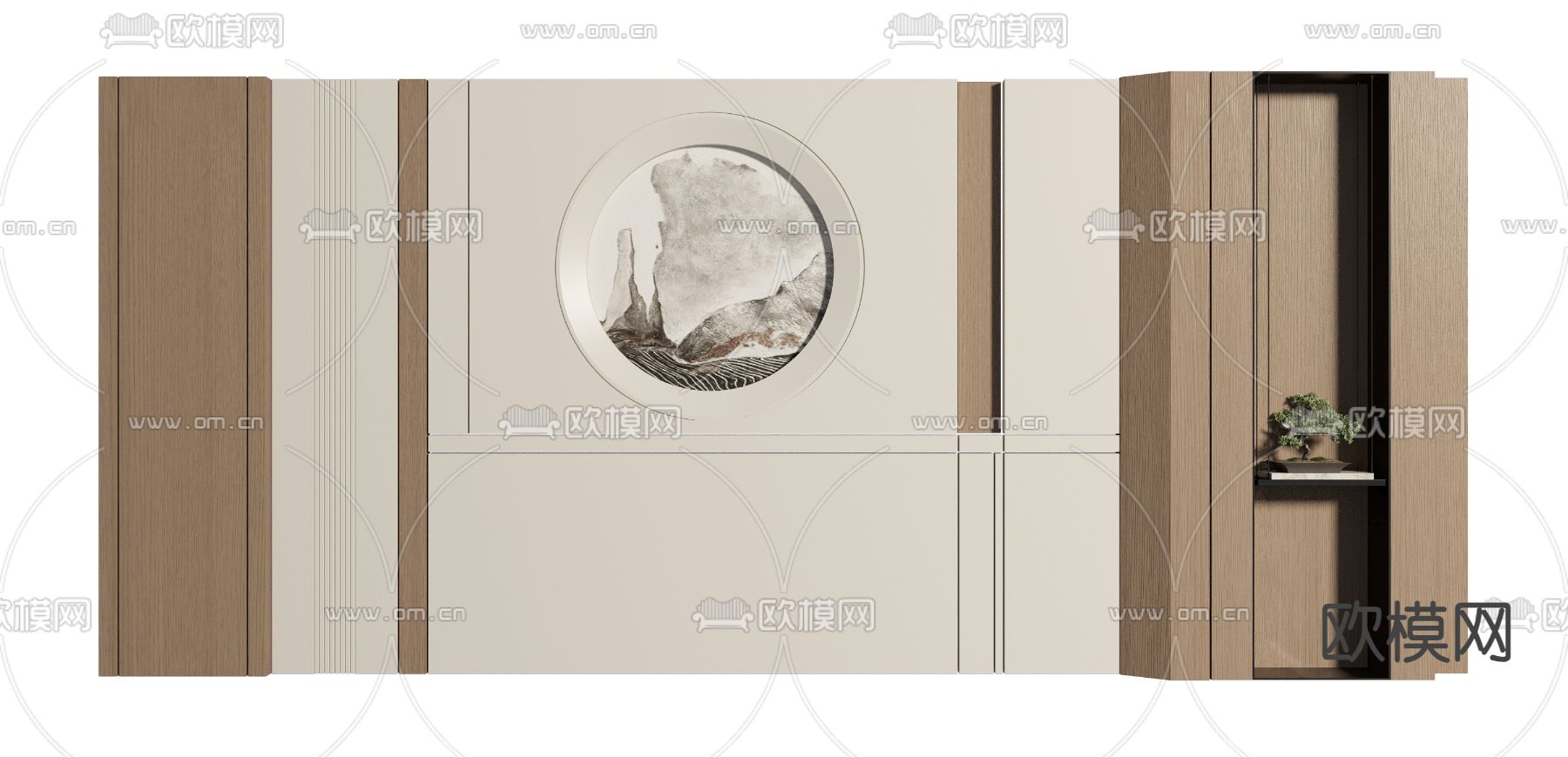 新中式背景墙 沙发背景3d模型下载