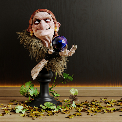  雕塑摆件 女巫人偶 万圣节装饰品su模型 