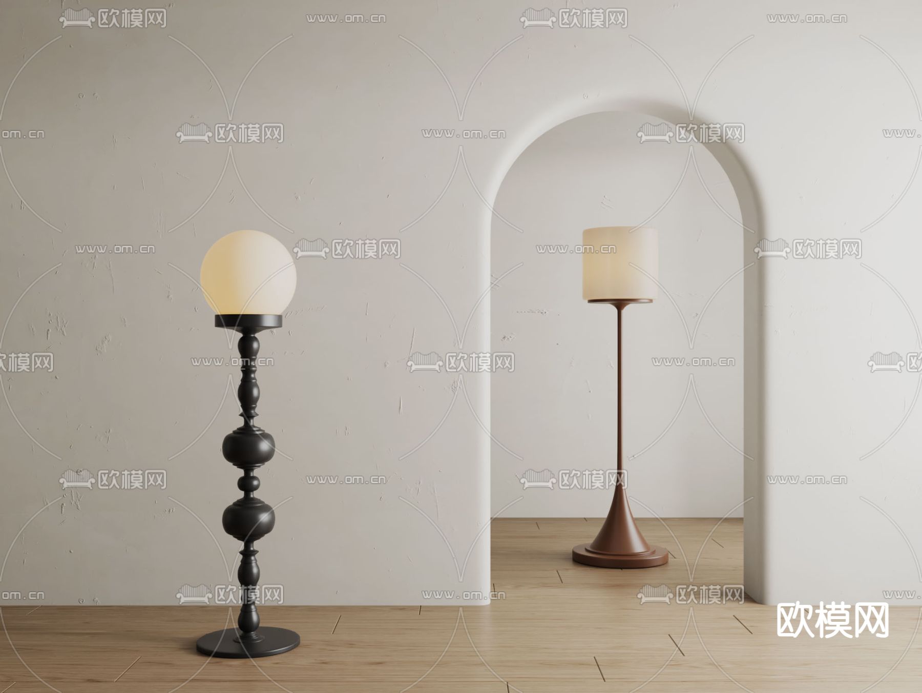 中古风落地灯su模型下载（渲染图2）