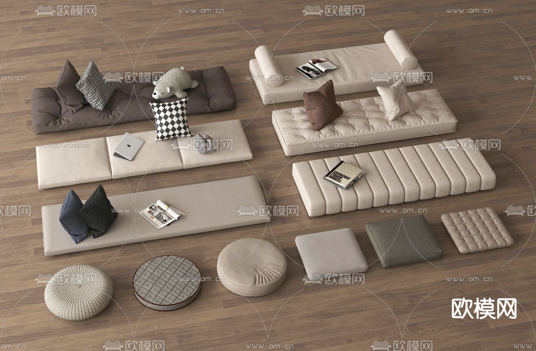 坐垫 飘窗垫 沙发垫 蒲团 软垫 抱枕su模型下载（渲染图2）