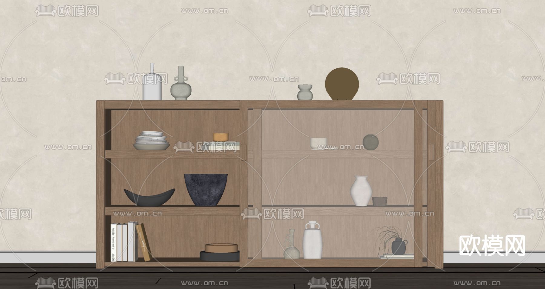 现代储物柜 装饰柜su模型下载（渲染图1）