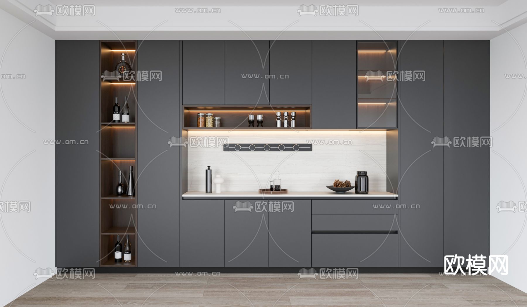 高级灰酒柜 餐边柜3d模型下载