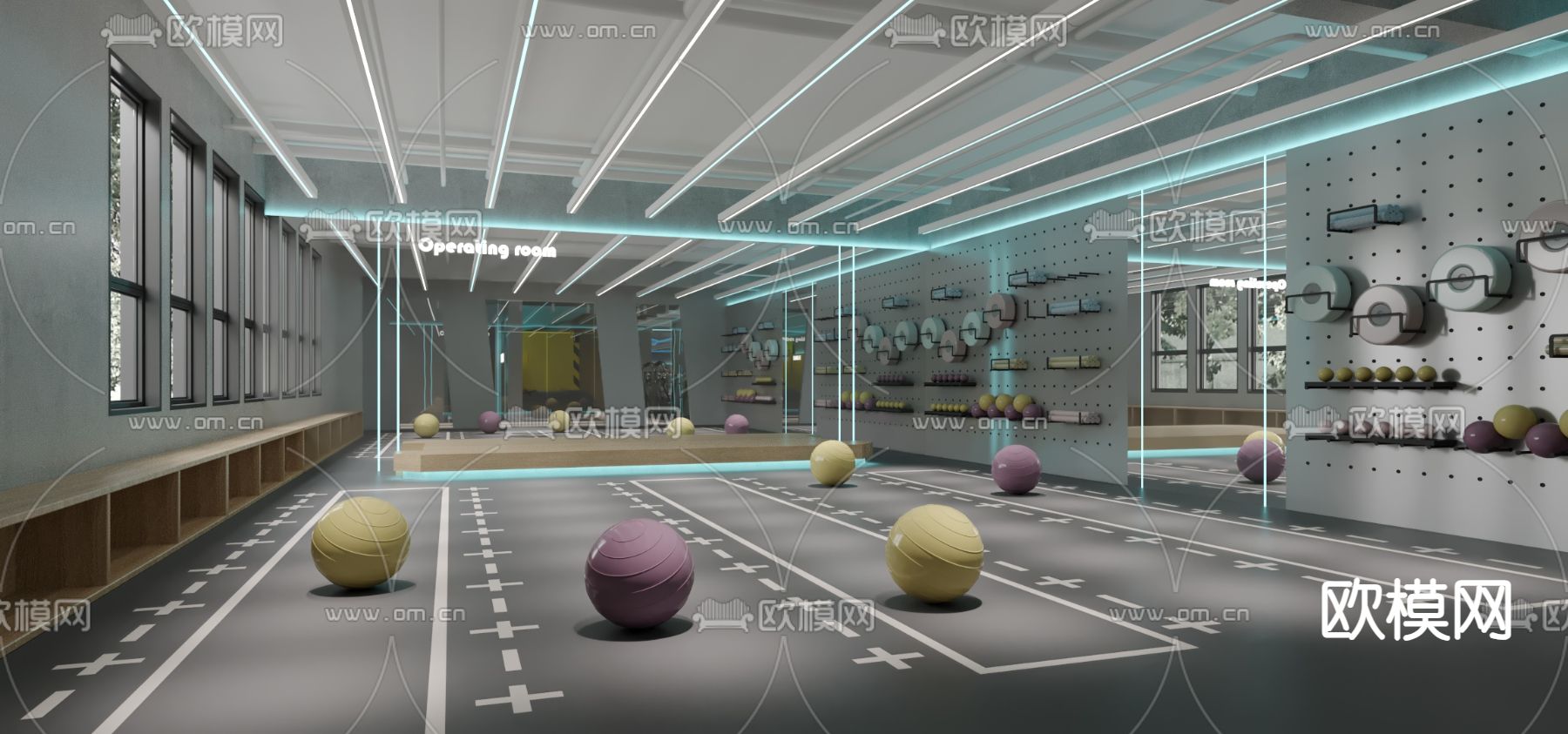 现代瑜伽室 健身房3d模型下载（渲染图3）