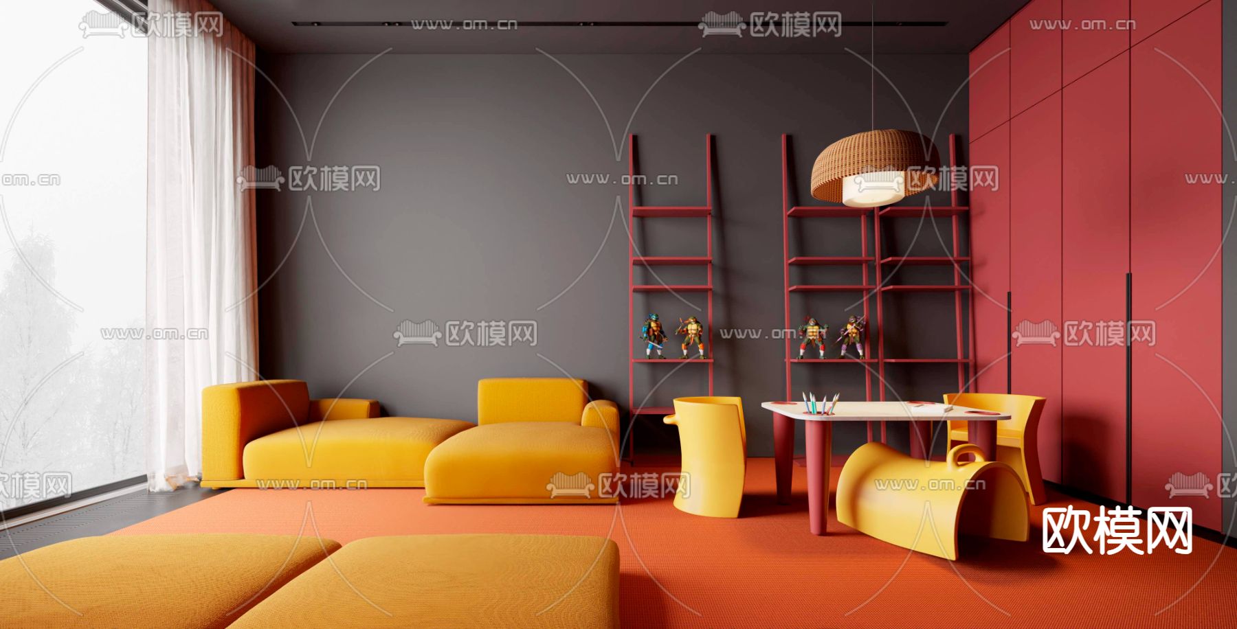 孟菲斯儿童房 玩具房su模型下载（渲染图2）