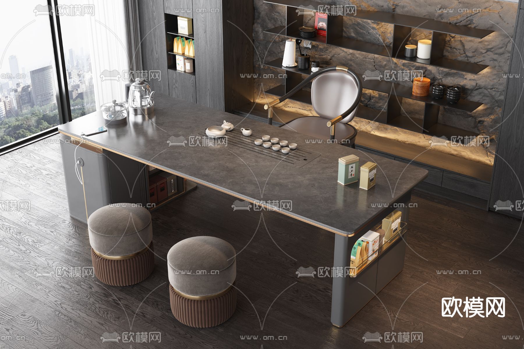 大理石泡茶桌 茶台3d模型下载