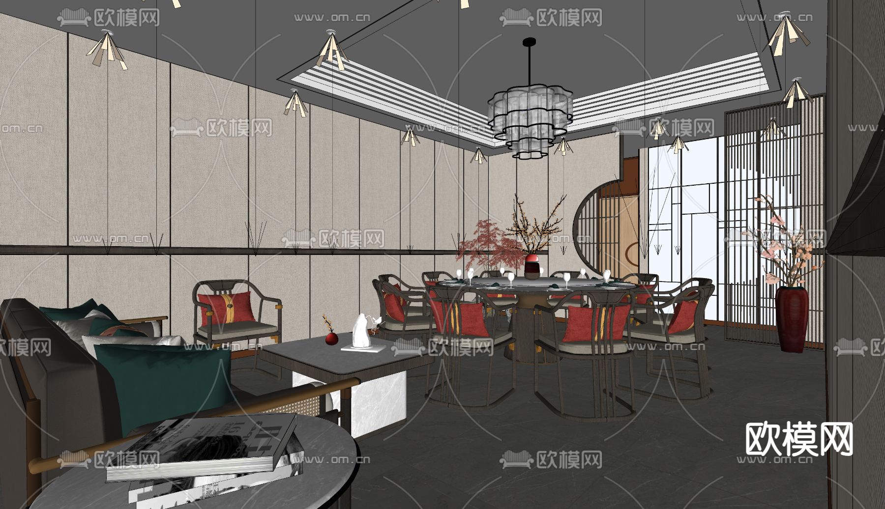 中餐厅包厢su模型下载（渲染图1）