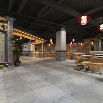  中式风火锅店su模型 