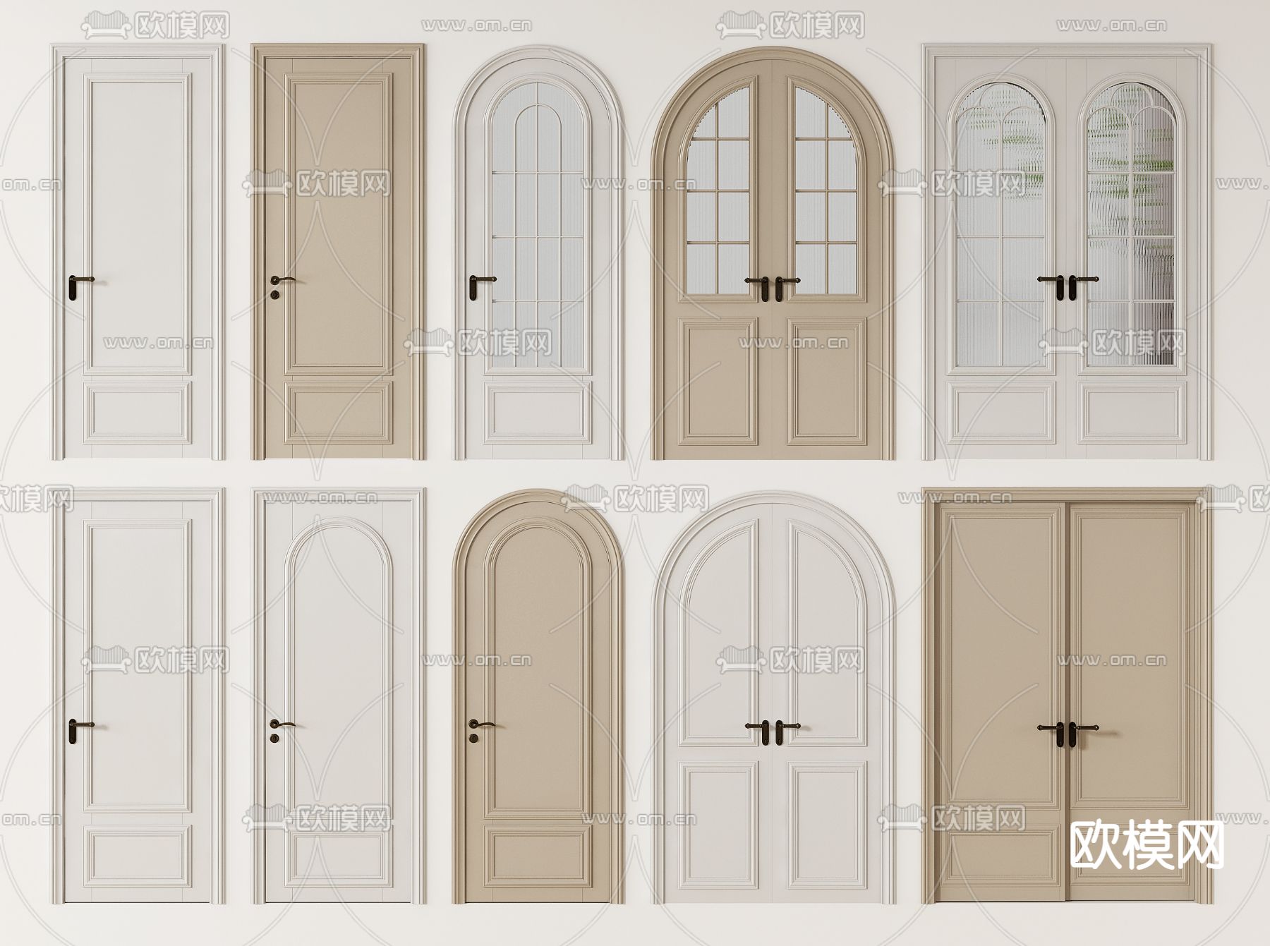 法式门 拱形门 双开大门 单开门3d模型下载
