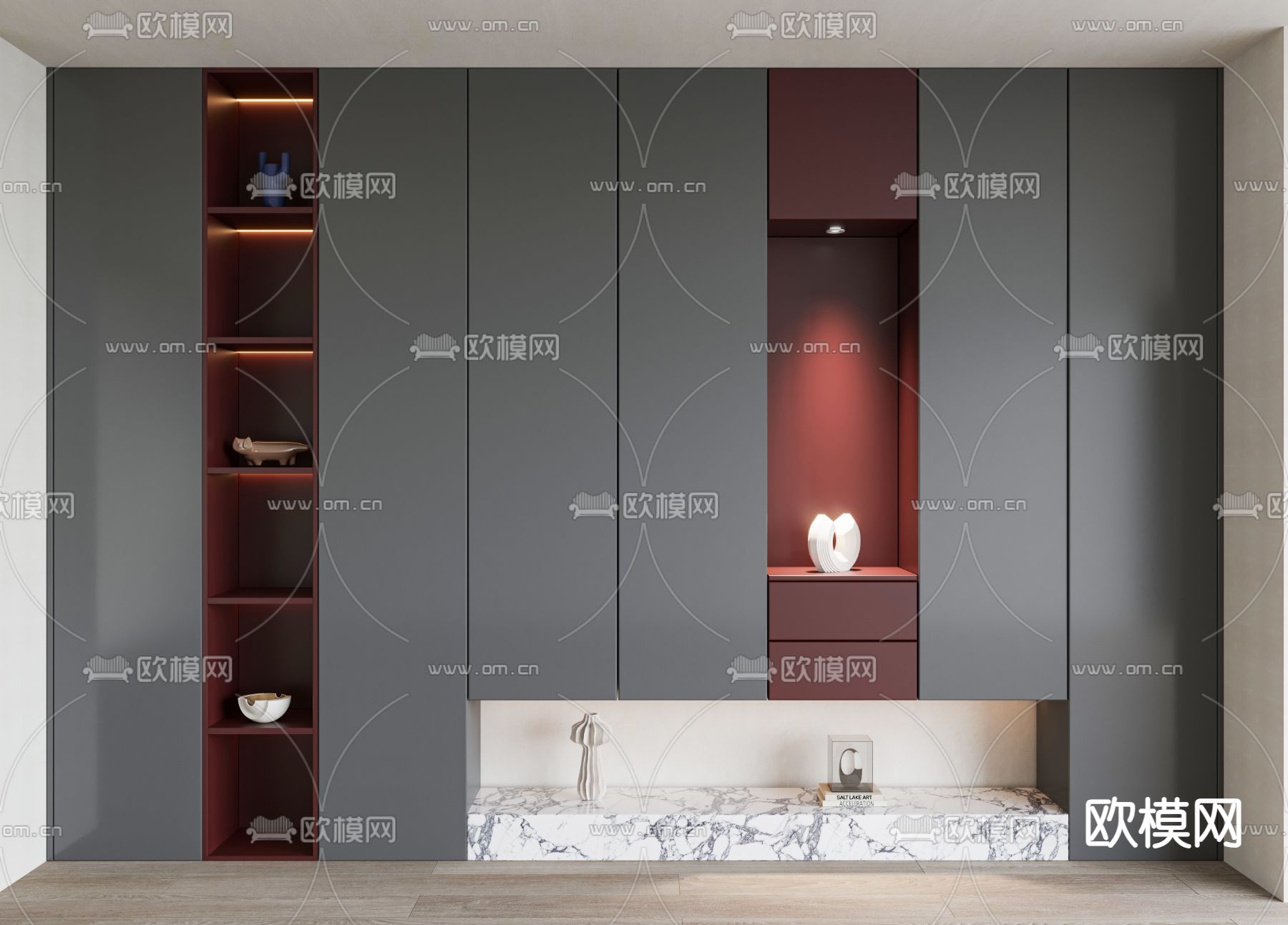 高级灰书柜 装饰柜3d模型下载