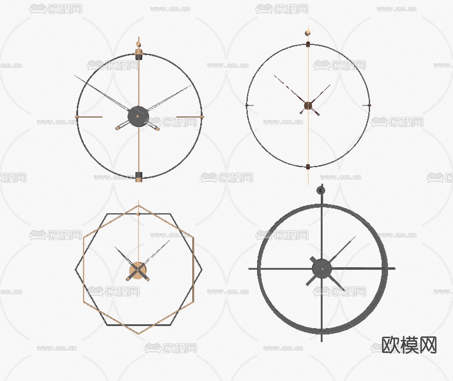 现代钟表 时钟su模型下载（渲染图1）