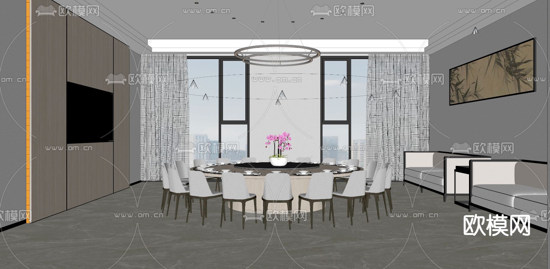 餐厅包间su模型下载（渲染图1）