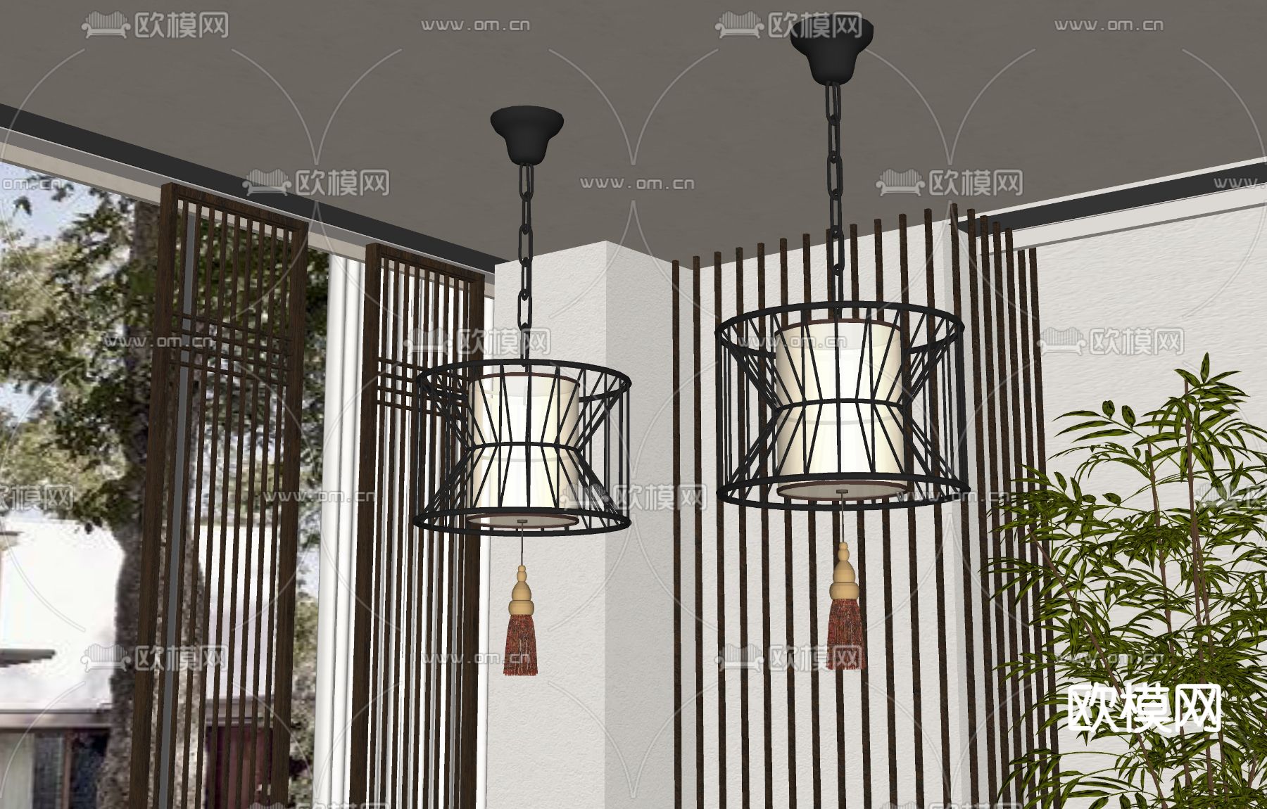 新中式吊灯su模型下载（渲染图1）