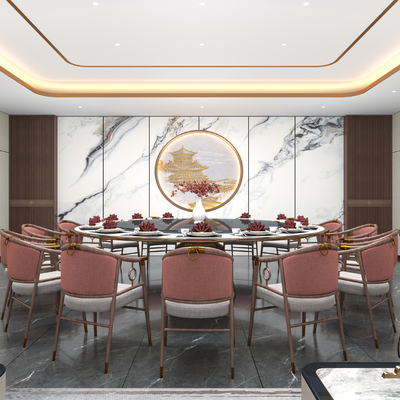  中式餐厅包间su模型 