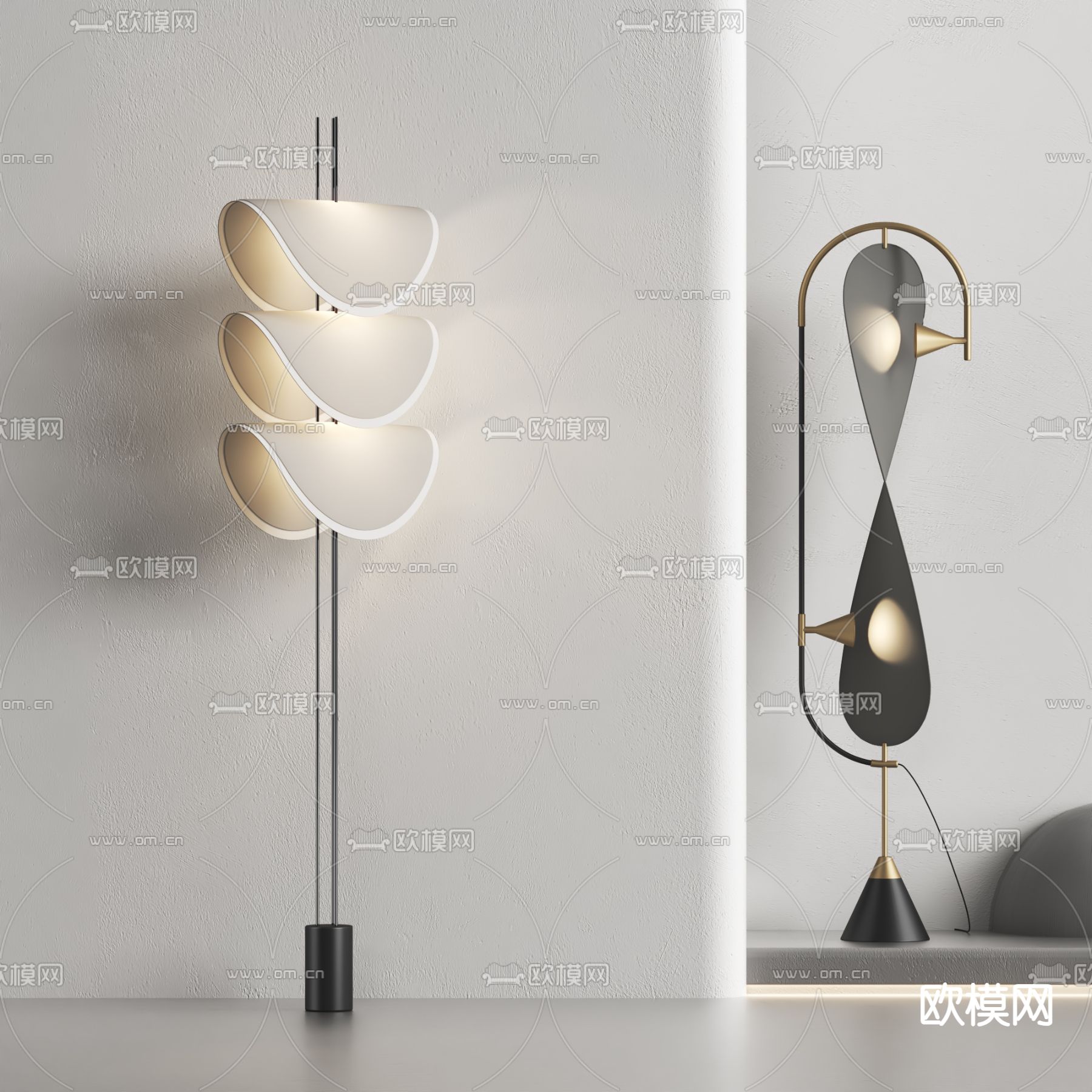 现代落地灯su模型下载（渲染图1）