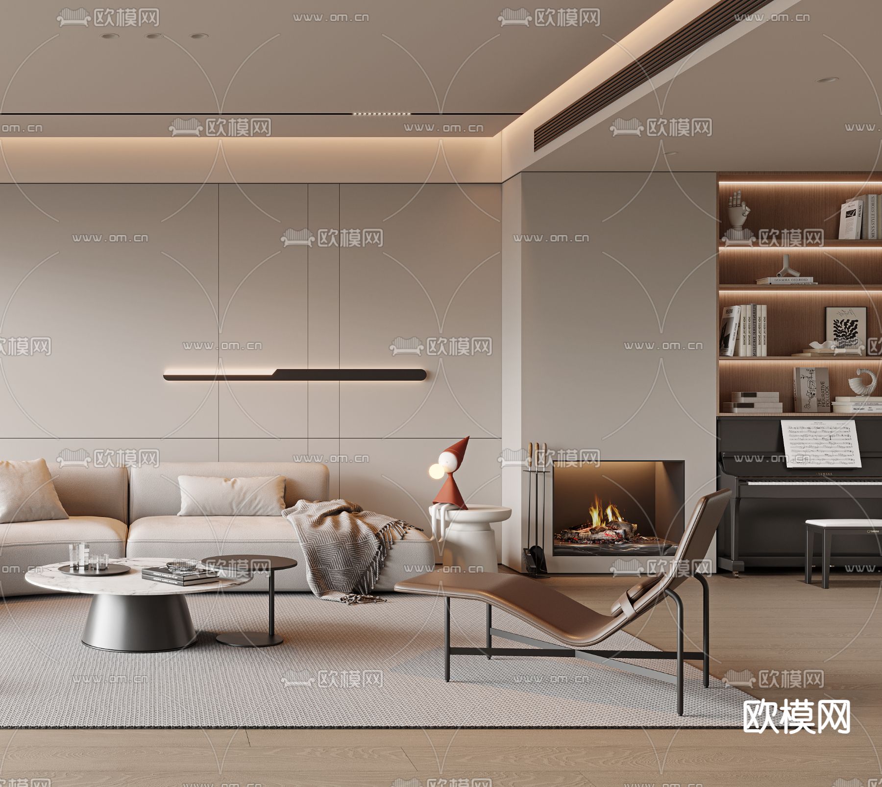 现代客厅3d模型下载（渲染图3）