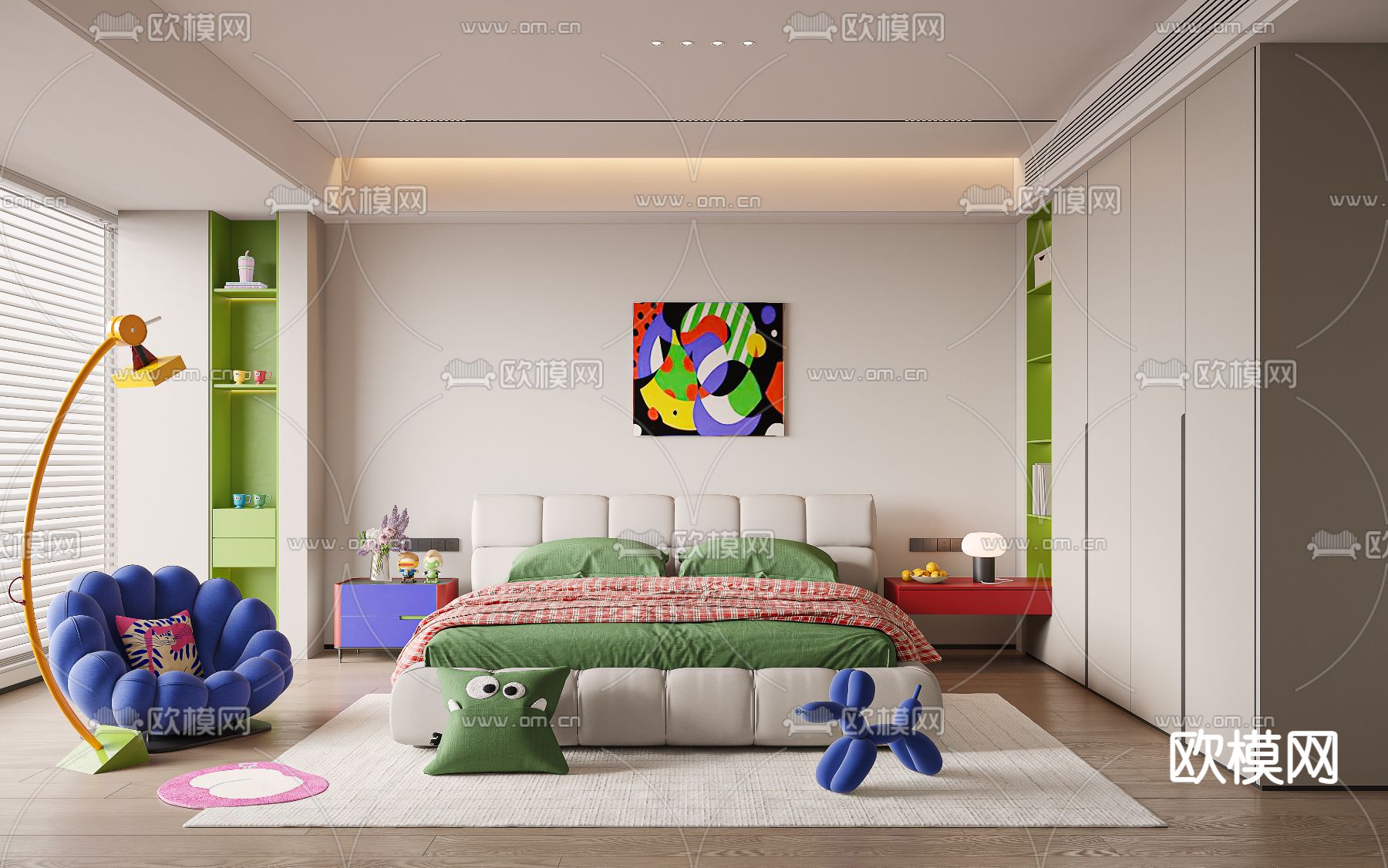 多巴胺卧室 主卧 主人房3d模型下载（渲染图1）