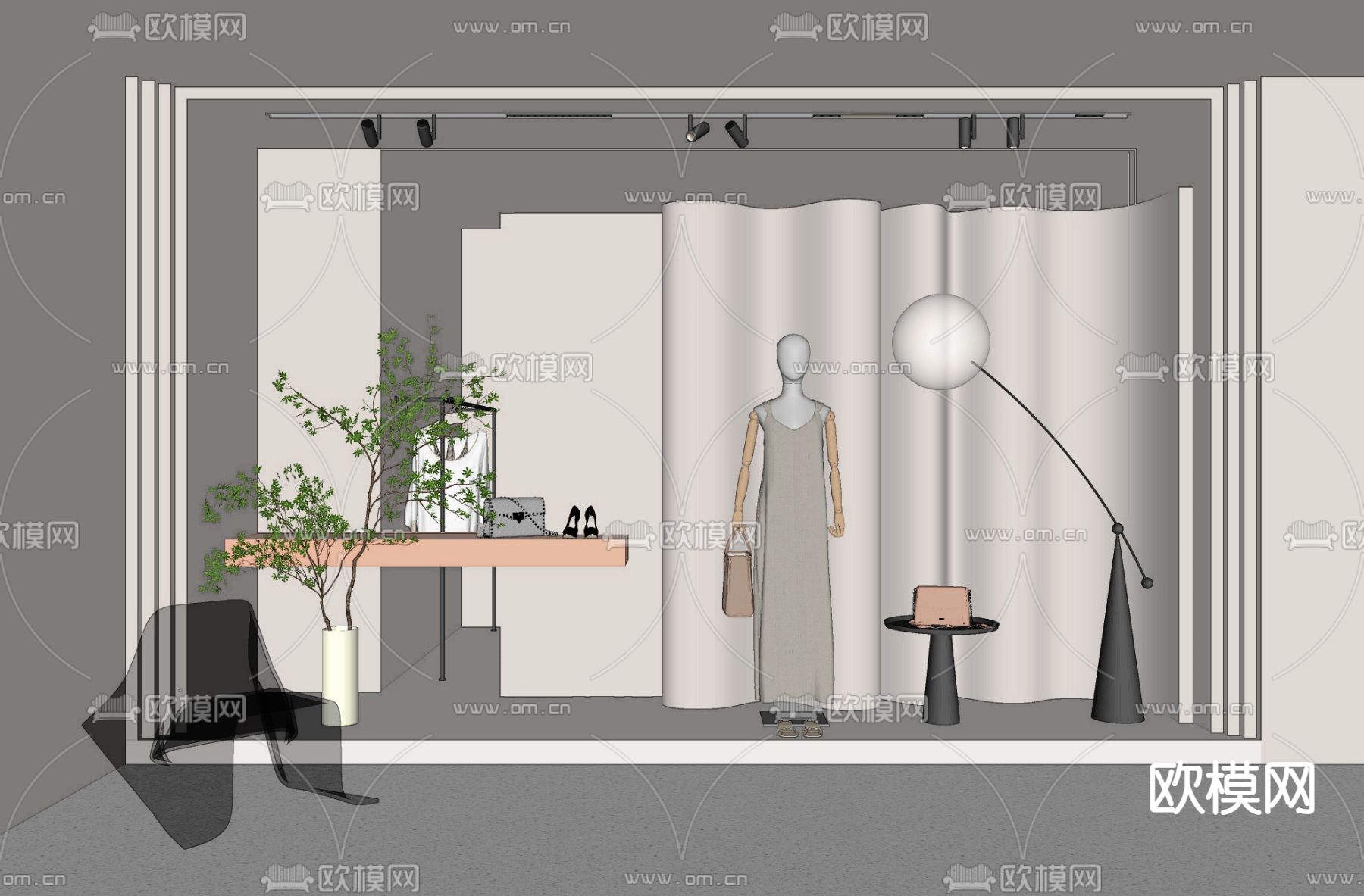 服装店橱窗su模型下载（渲染图1）