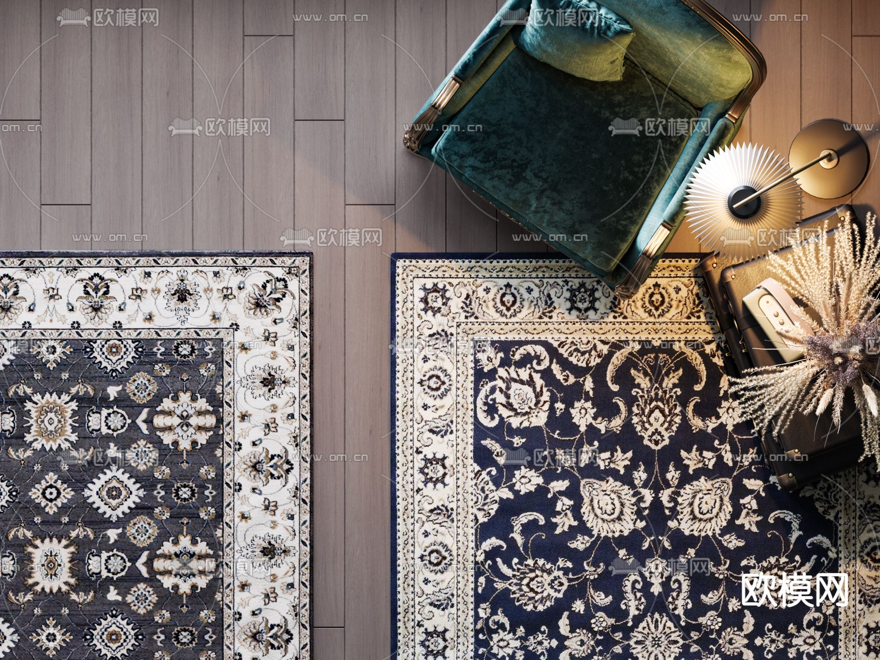 美式地毯 方毯3d模型下载（渲染图1）