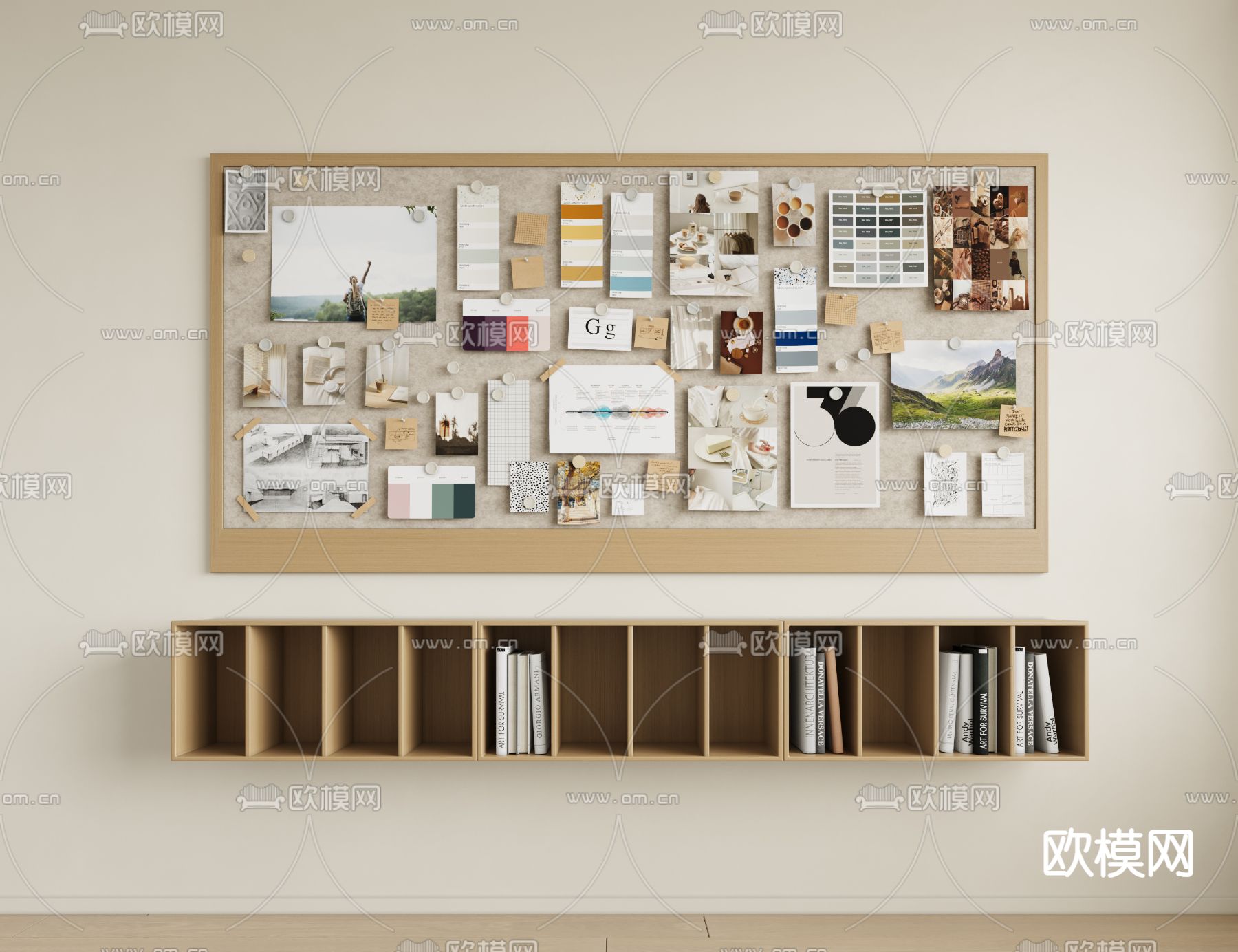 毛毡照片墙 墙柜 便签板su模型下载（渲染图2）