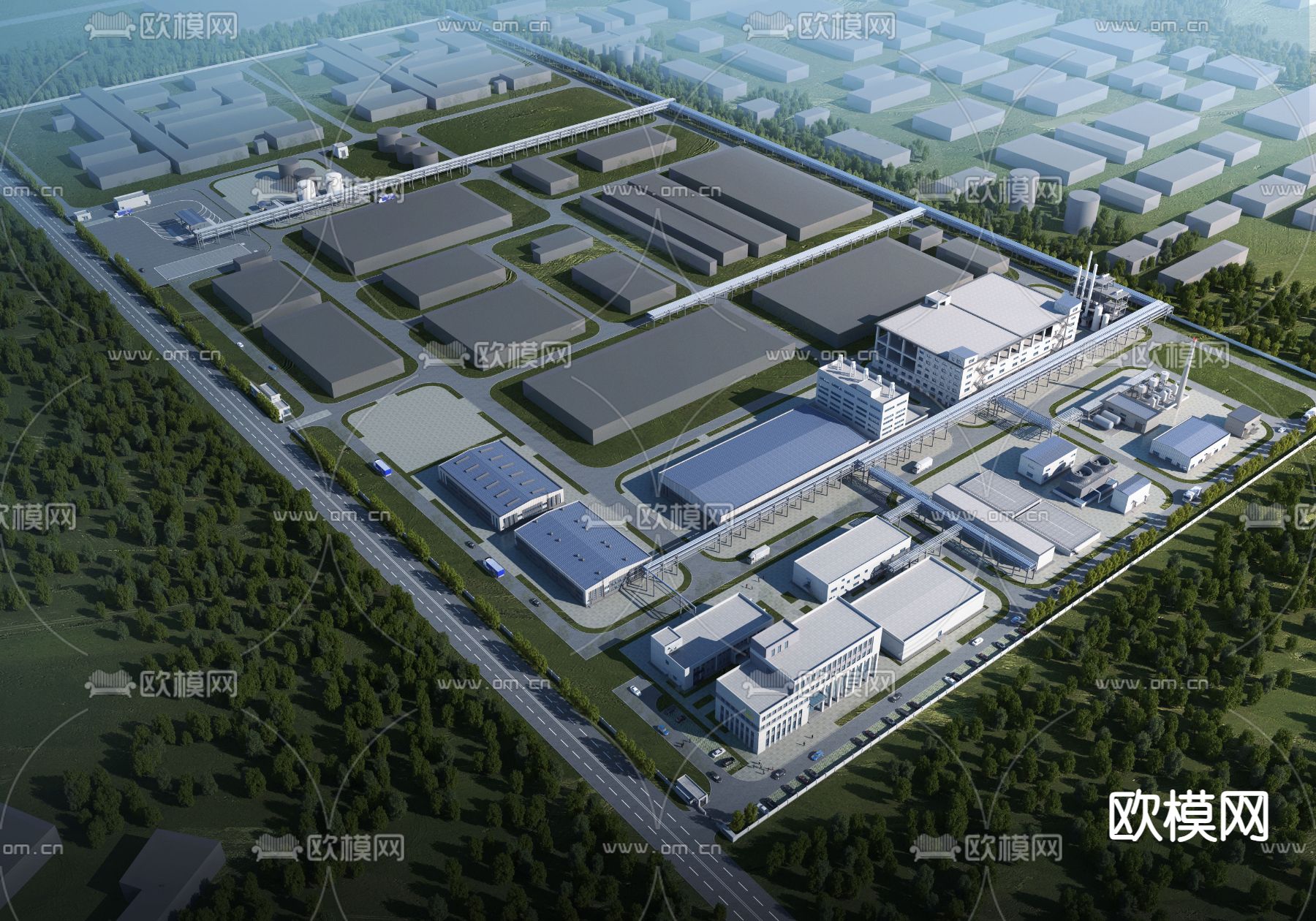化工厂鸟瞰 污水处理厂3d模型下载