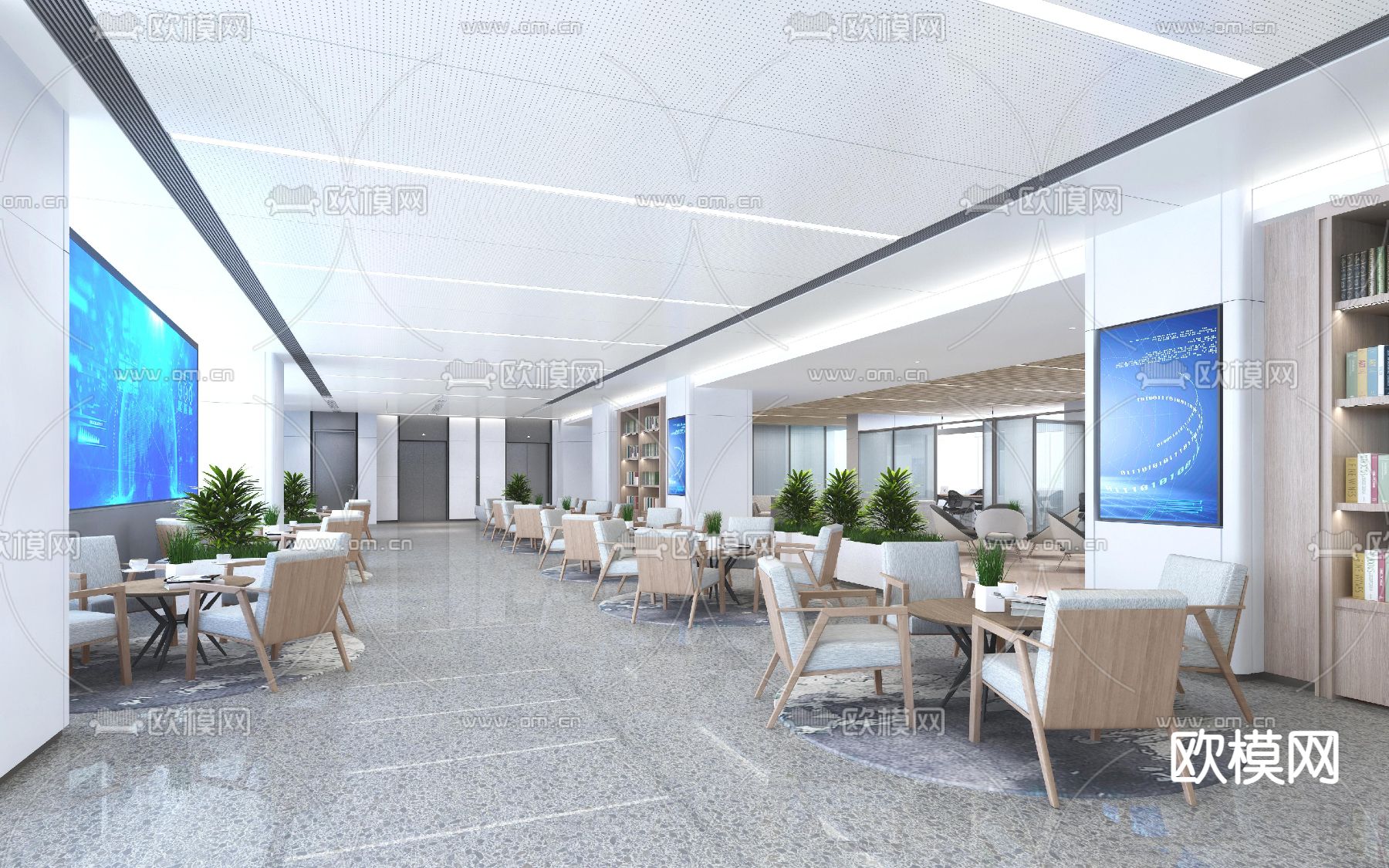 政务办事大厅 等候接待区su模型下载（渲染图2）