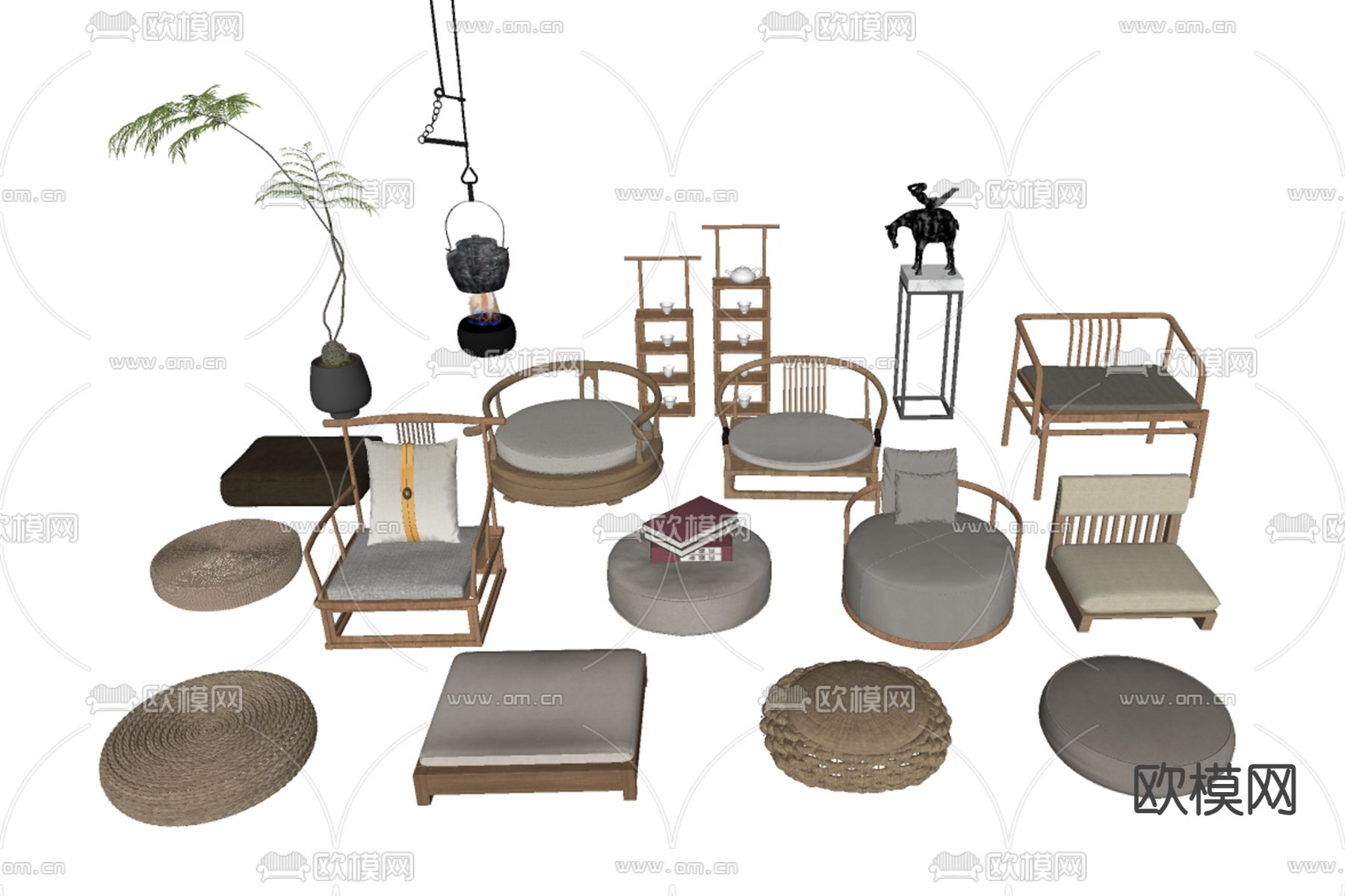 日式藤编蒲团 垫子su模型下载（渲染图2）