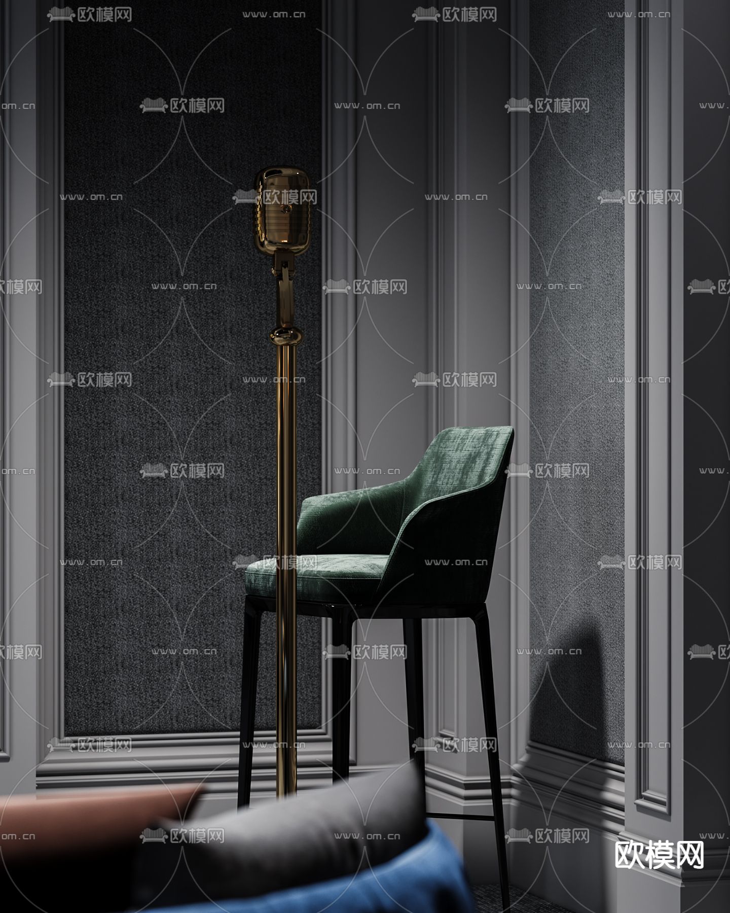 简欧影音室 视听室 家庭影院3d模型下载（渲染图2）