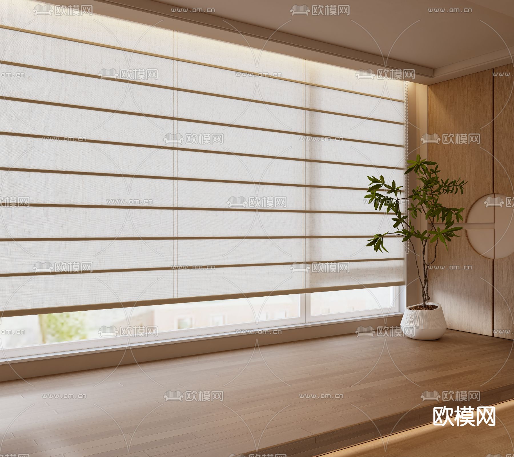 日式百叶帘 卷帘 窗帘su模型下载（渲染图2）