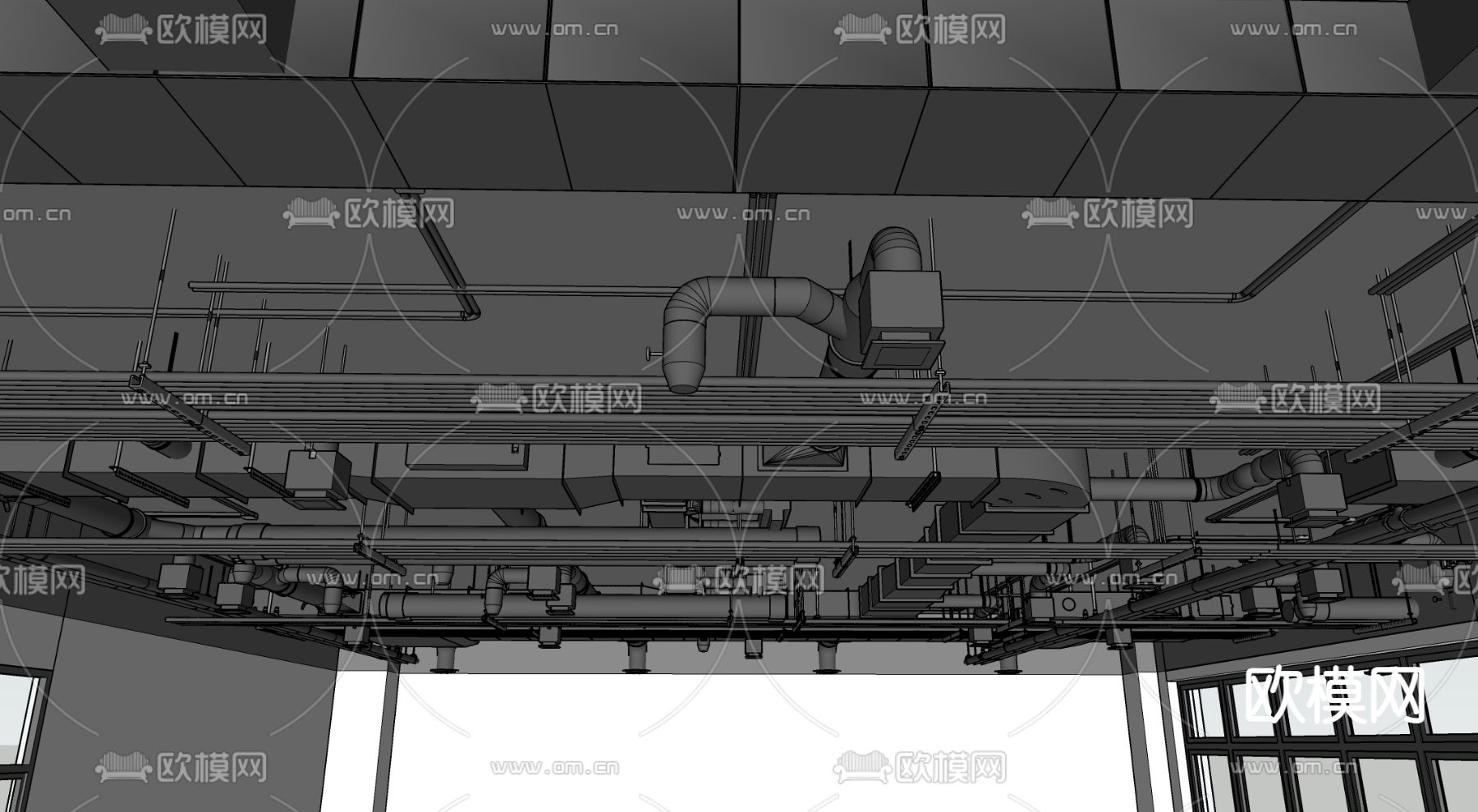 工业风吊顶 管道天花su模型下载（渲染图2）