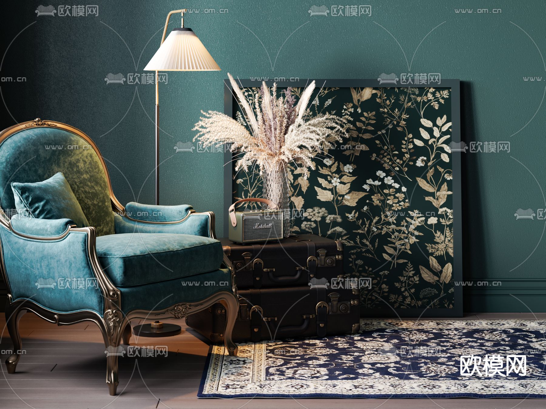 美式地毯 方毯3d模型下载（渲染图2）