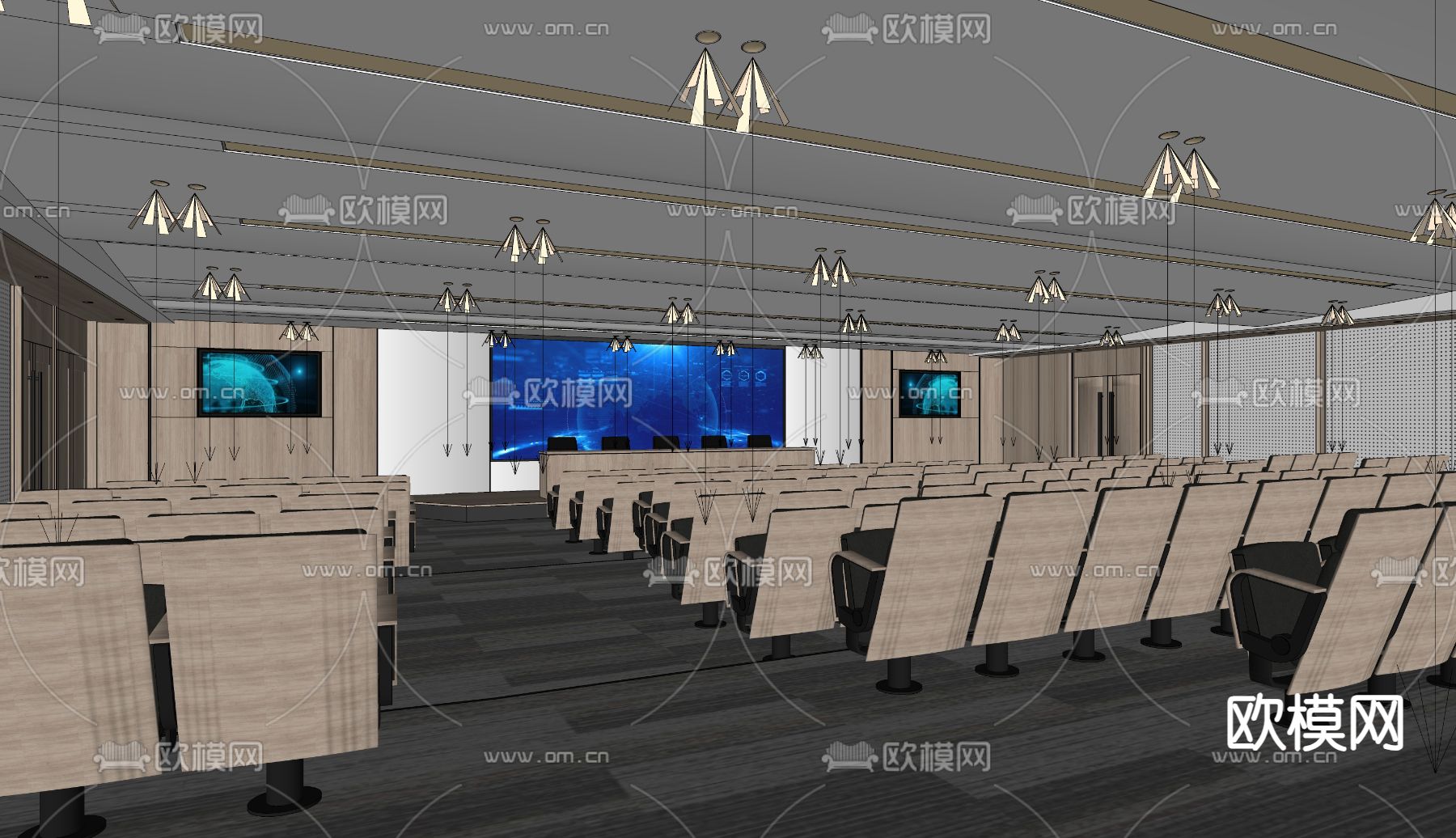 阶梯会议室 报告厅 培训室 合班教室su模型下载（渲染图2）