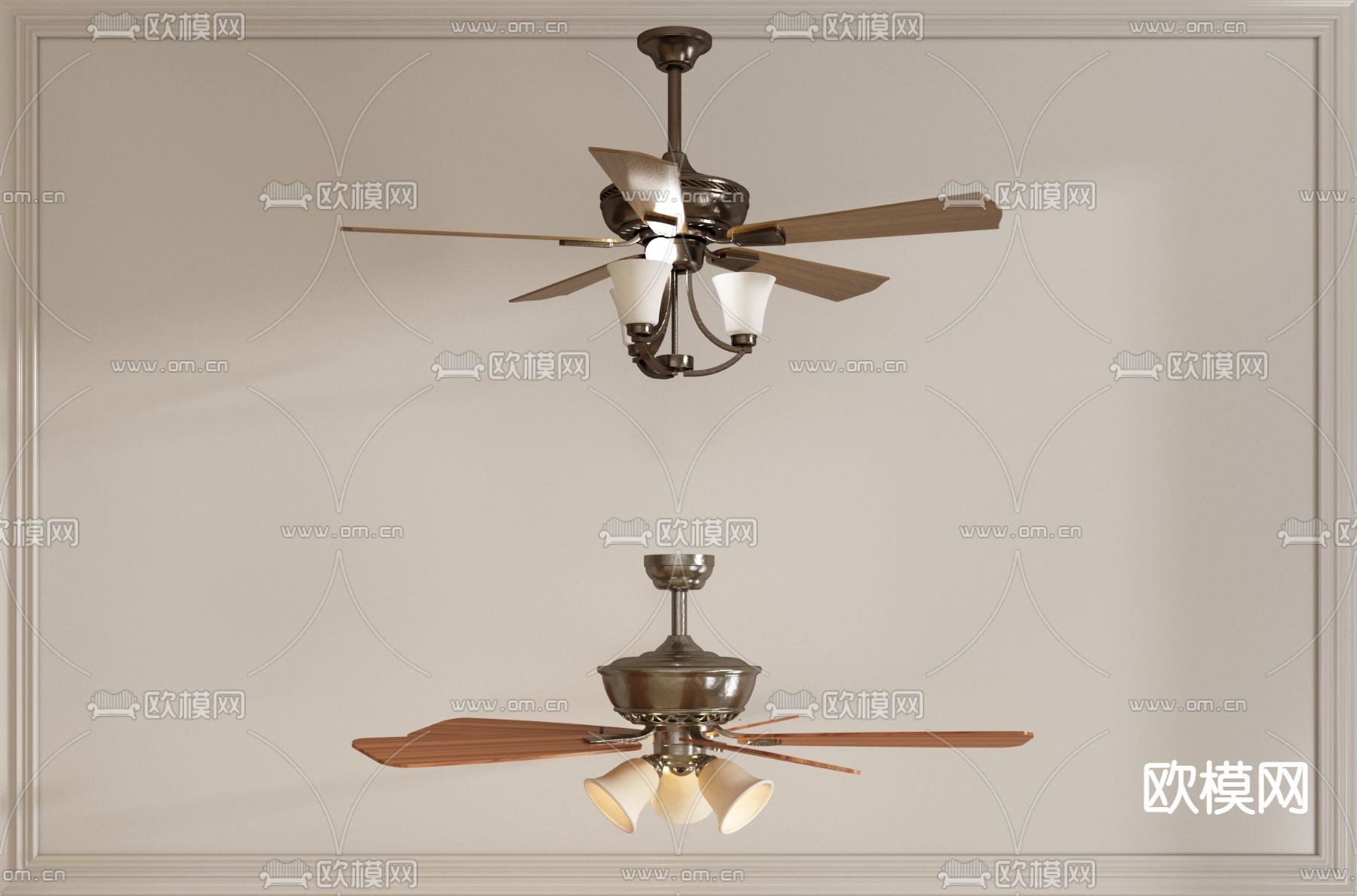 美式风扇灯 吊扇灯3d模型下载