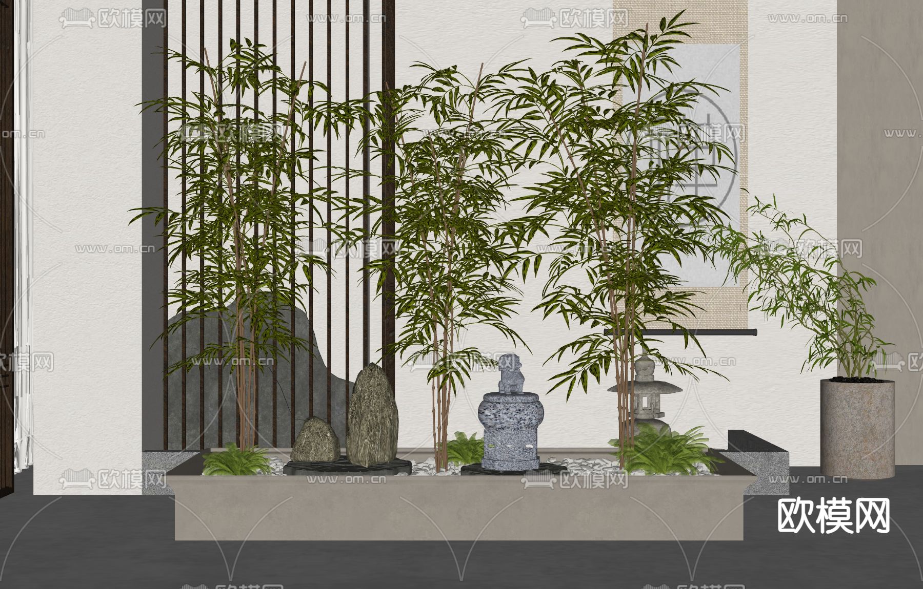 新中式竹子su模型下载（渲染图1）