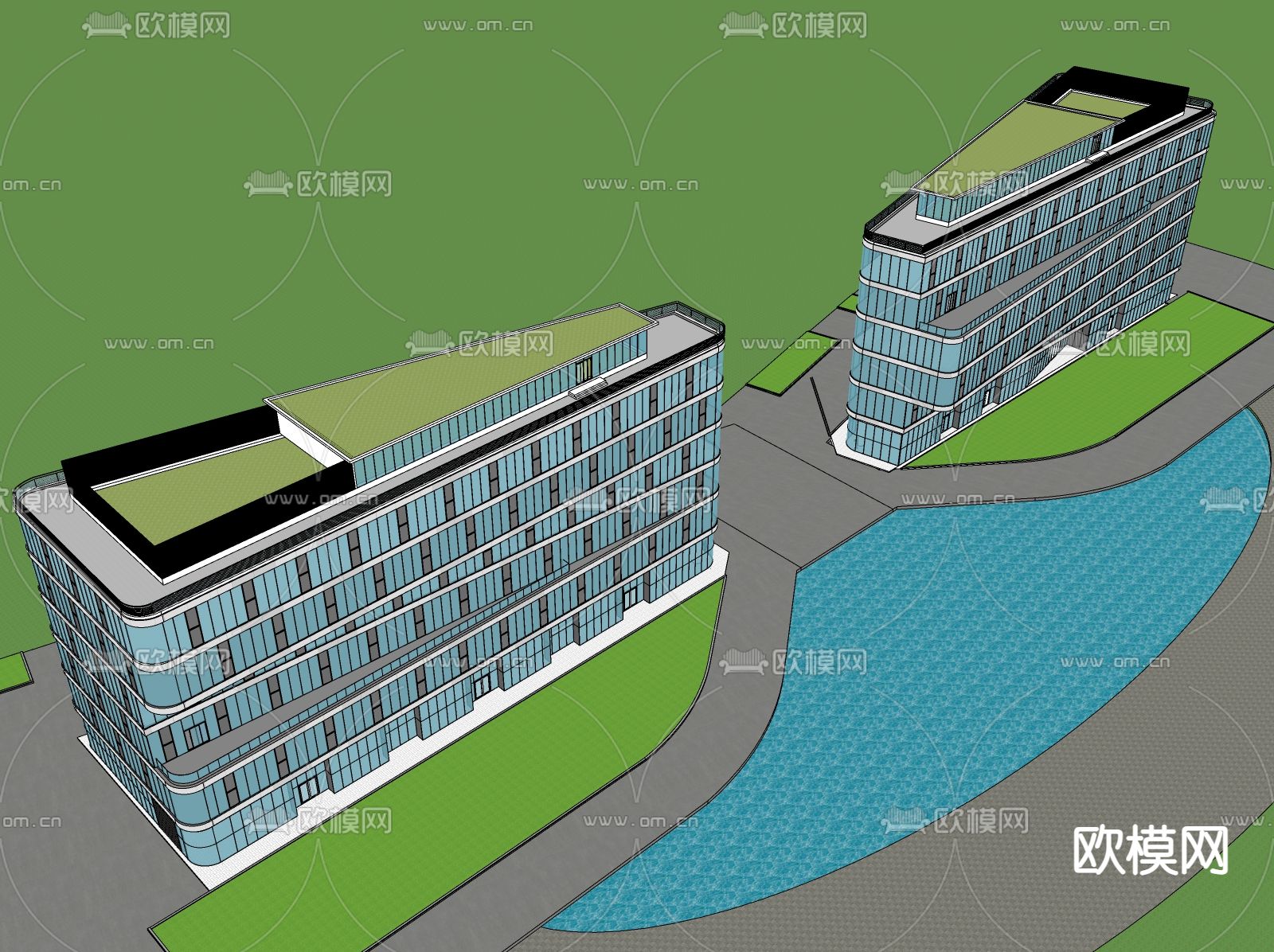 高层办公楼su模型下载（渲染图1）