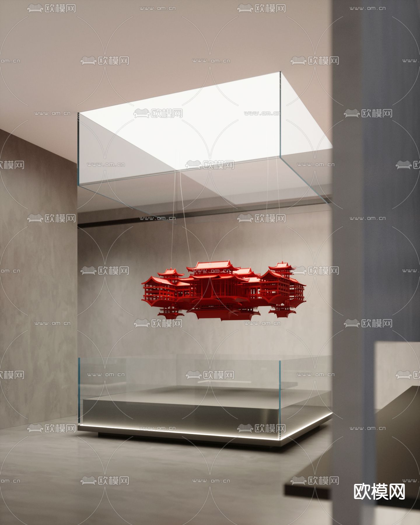 中式阁楼雕塑 大堂装置3d模型下载