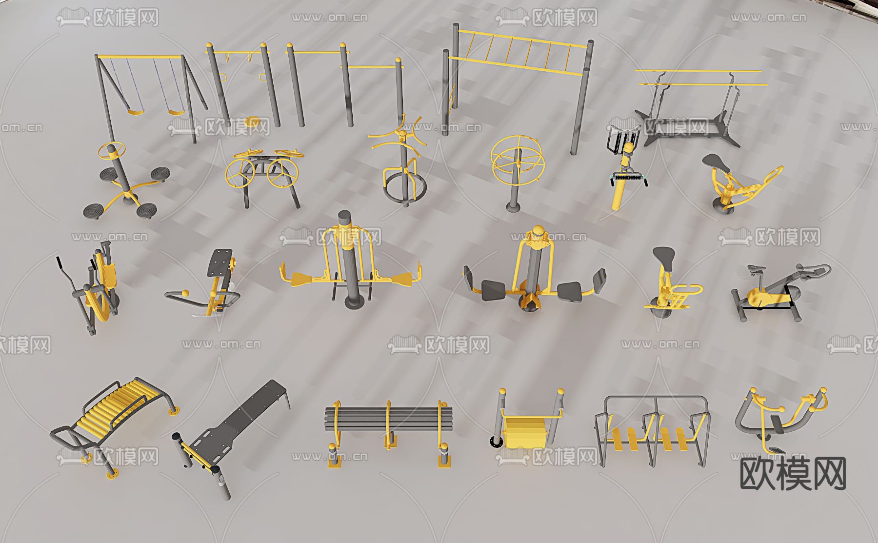 户外健身器材 单杠 秋千椅 单车3d模型下载