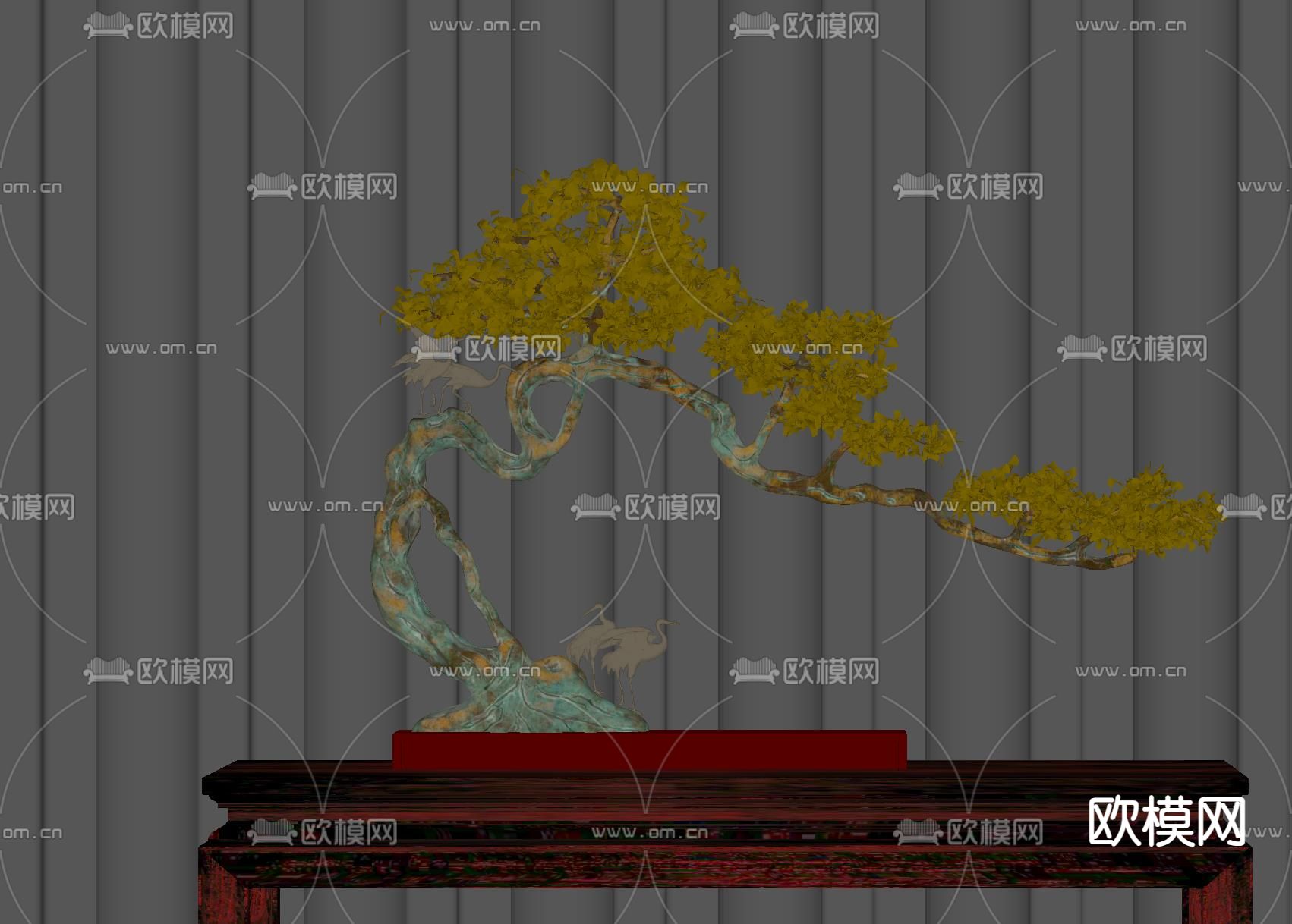 中式松树盆景 雕塑摆件su模型下载（渲染图1）