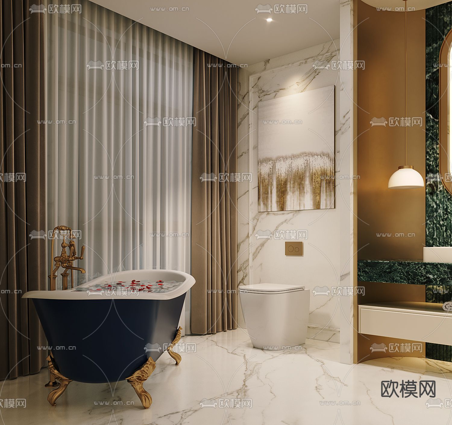 简欧卫生间 浴室3d模型下载（渲染图2）