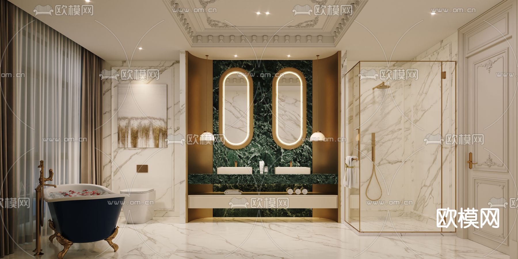 简欧卫生间 浴室3d模型下载（渲染图1）