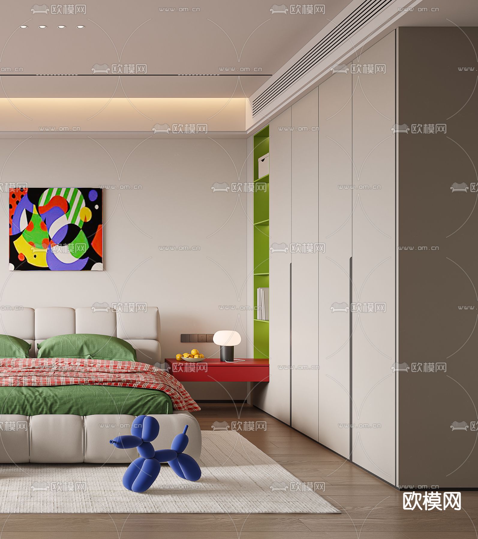 多巴胺卧室 主卧 主人房3d模型下载（渲染图2）